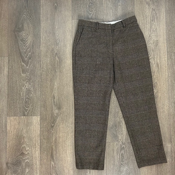 Aritzia Wilfred Gimont Pant Plaid Wool Crop Trousers Straight Leg Brown Size 2 - Picture 2 of 16
